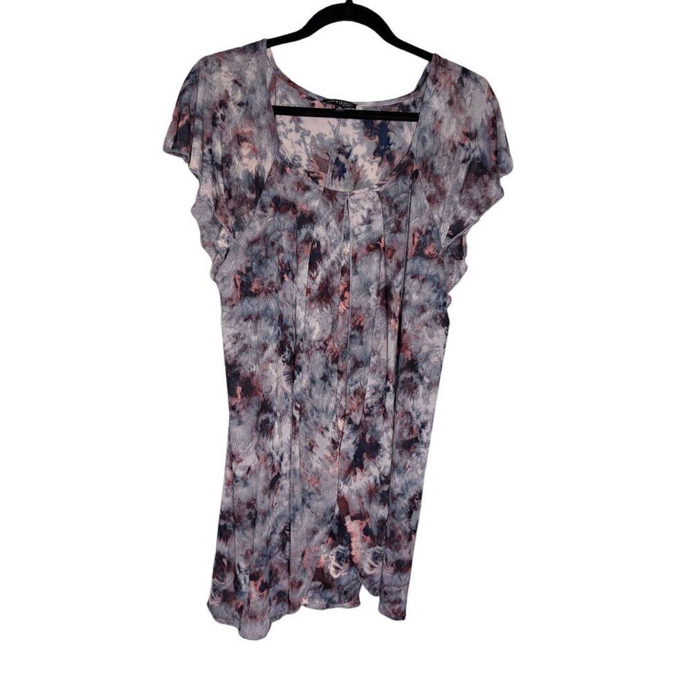 Ava & Grace Short Sleeve Multicolor Overlay Mesh Blouse Women's Size 1X